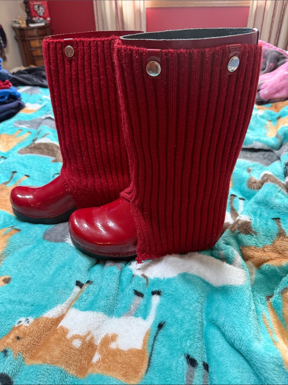 Sanita Red Knit-Trim Boots